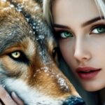 Woman and dog in the snow